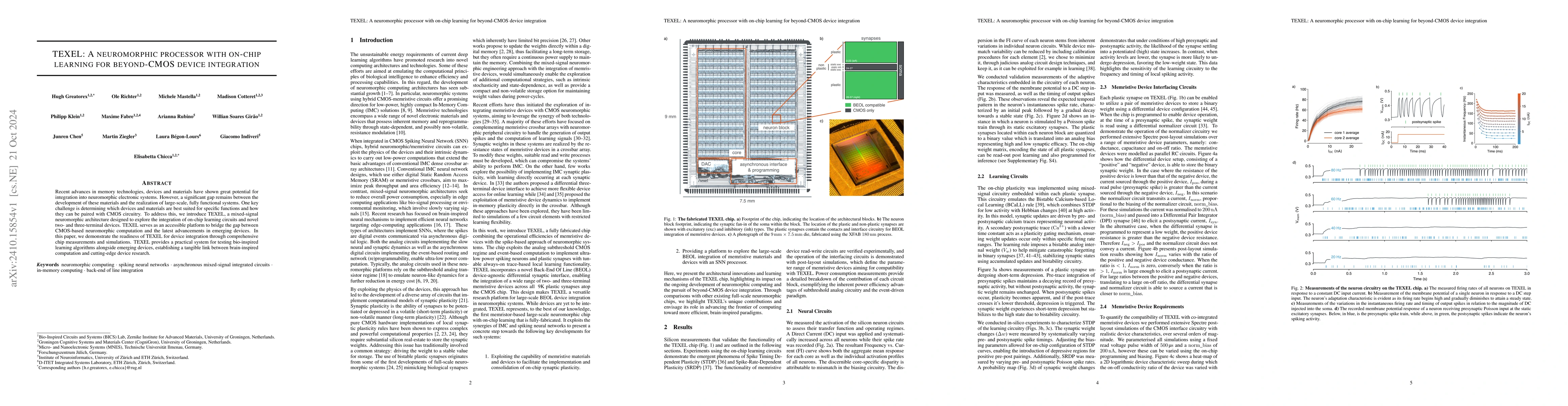 Thumbnail for TEXEL: A neuromorphic processor with on-chip learning for beyond-CMOS
  device integration