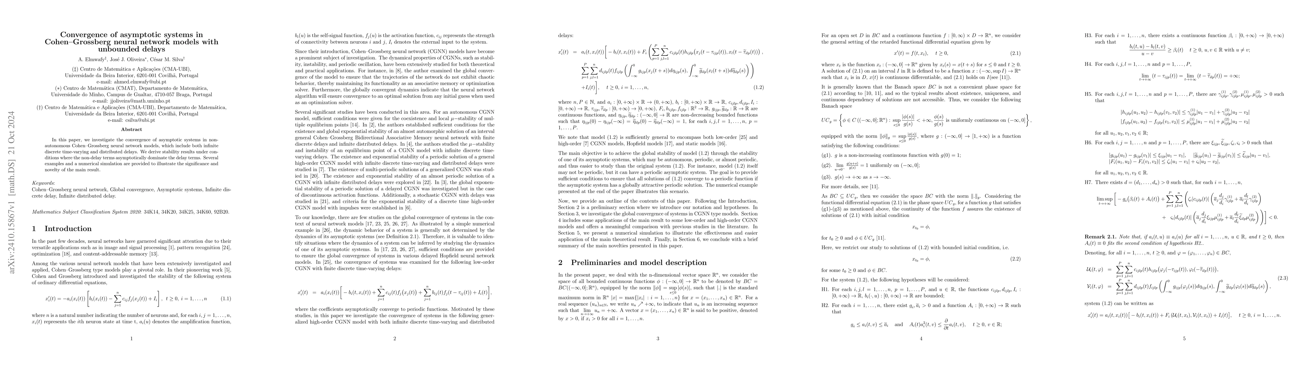Thumbnail for Convergence of asymptotic systems in Cohen-Grossberg neural network
  models with unbounded delays