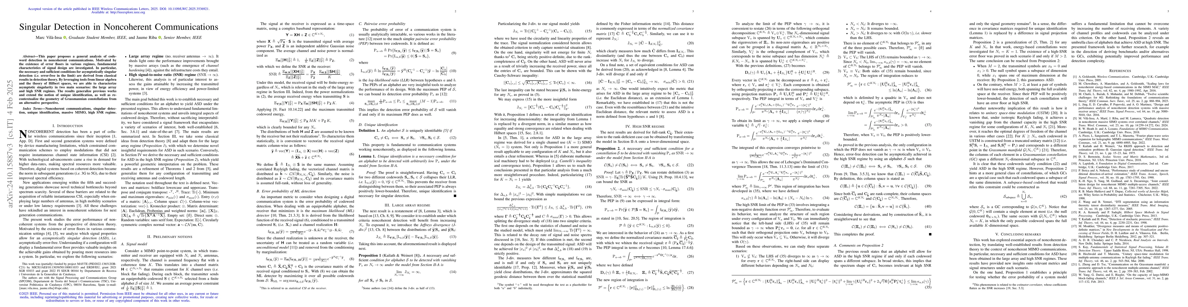 Thumbnail for Singular Detection in Noncoherent Communications