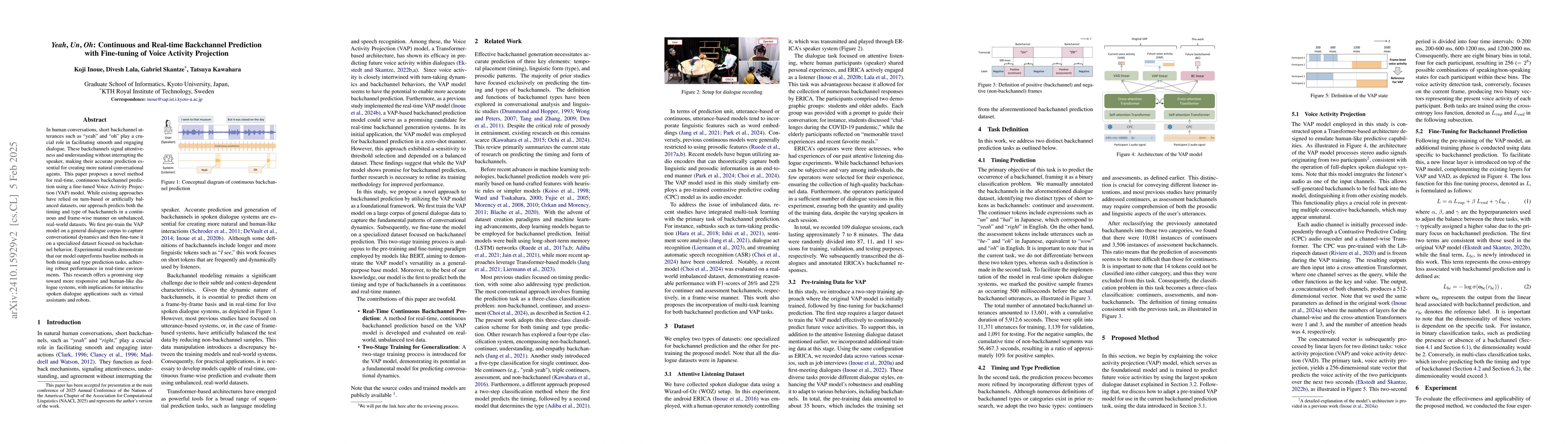 Thumbnail for Yeah, Un, Oh: Continuous and Real-time Backchannel Prediction with
  Fine-tuning of Voice Activity Projection