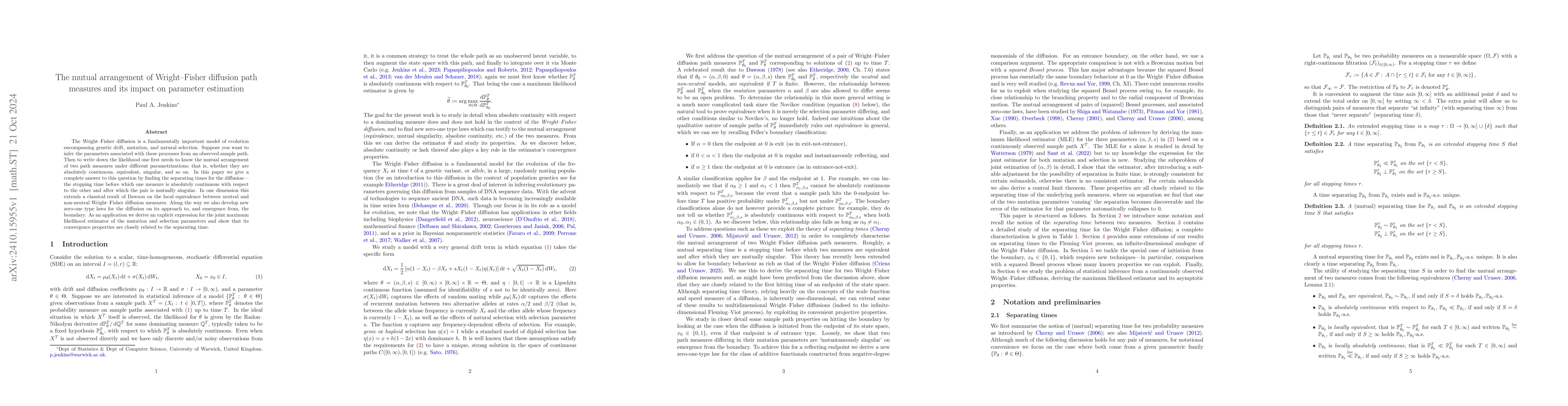 Thumbnail for The mutual arrangement of Wright-Fisher diffusion path measures and its
  impact on parameter estimation