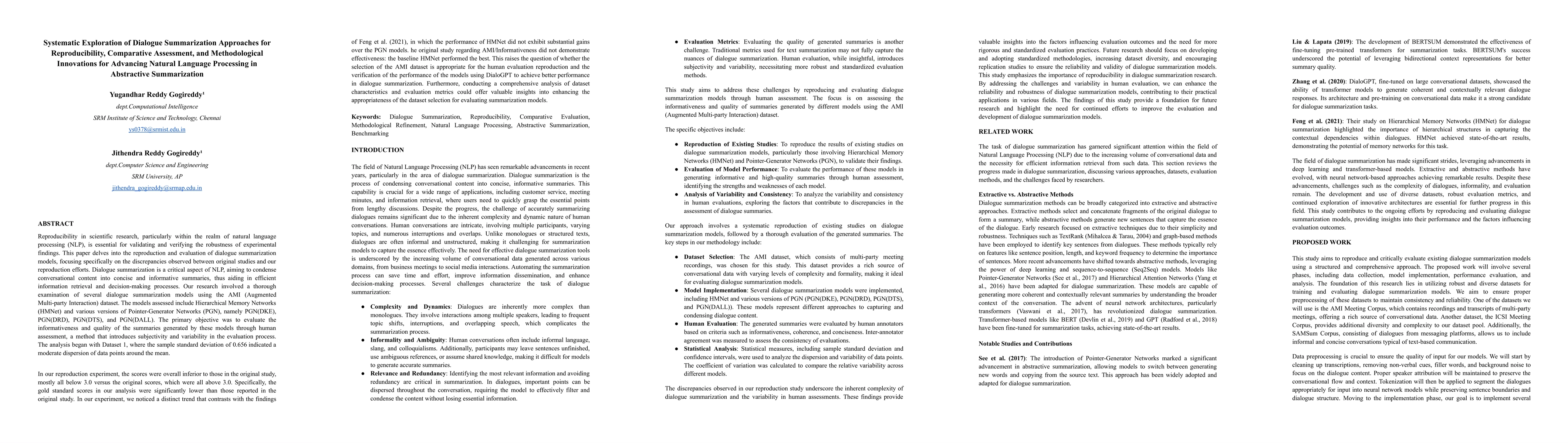 Thumbnail for Systematic Exploration of Dialogue Summarization Approaches for
  Reproducibility, Comparative Assessment, and Methodological Innovations for
  Advancing Natural Language Processing in Abstractive Summarization