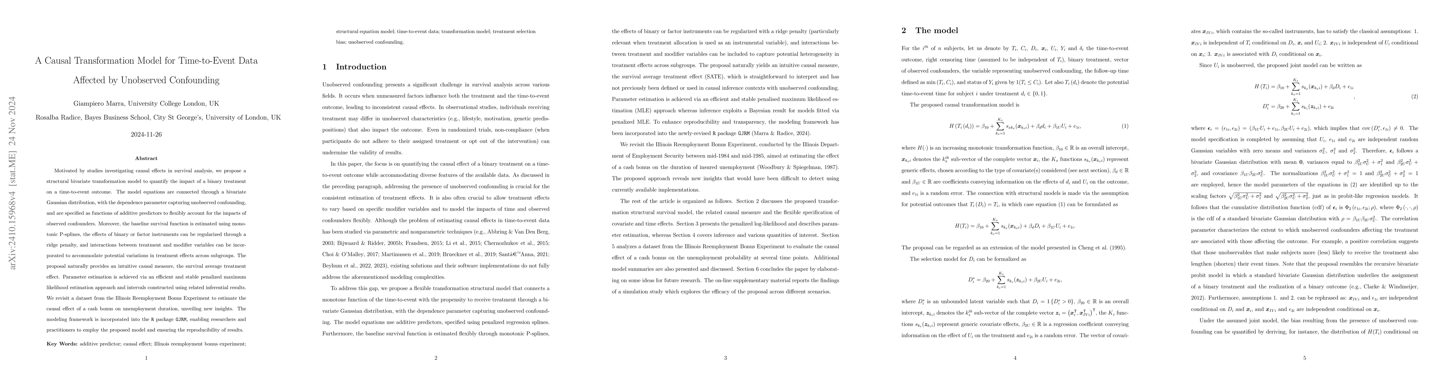 Thumbnail for A Causal Transformation Model for Time-to-Event Data Affected by
  Unobserved Confounding