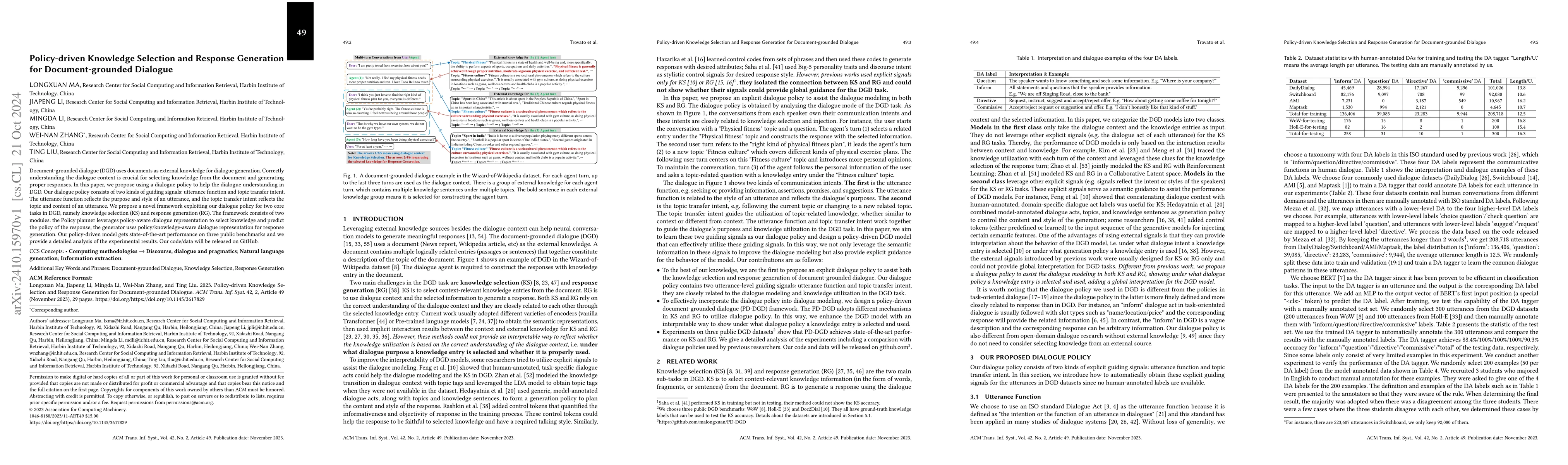 Thumbnail for Policy-driven Knowledge Selection and Response Generation for
  Document-grounded Dialogue