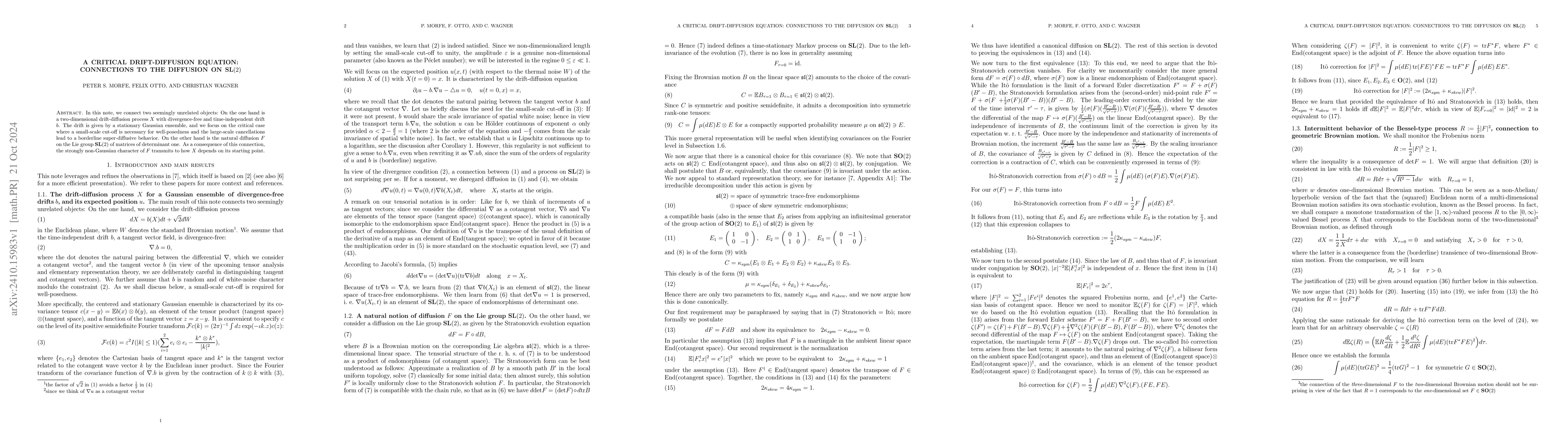 Thumbnail for A Critical Drift-Diffusion Equation: Connections to the Diffusion on
  $\textbf{SL}(2)$