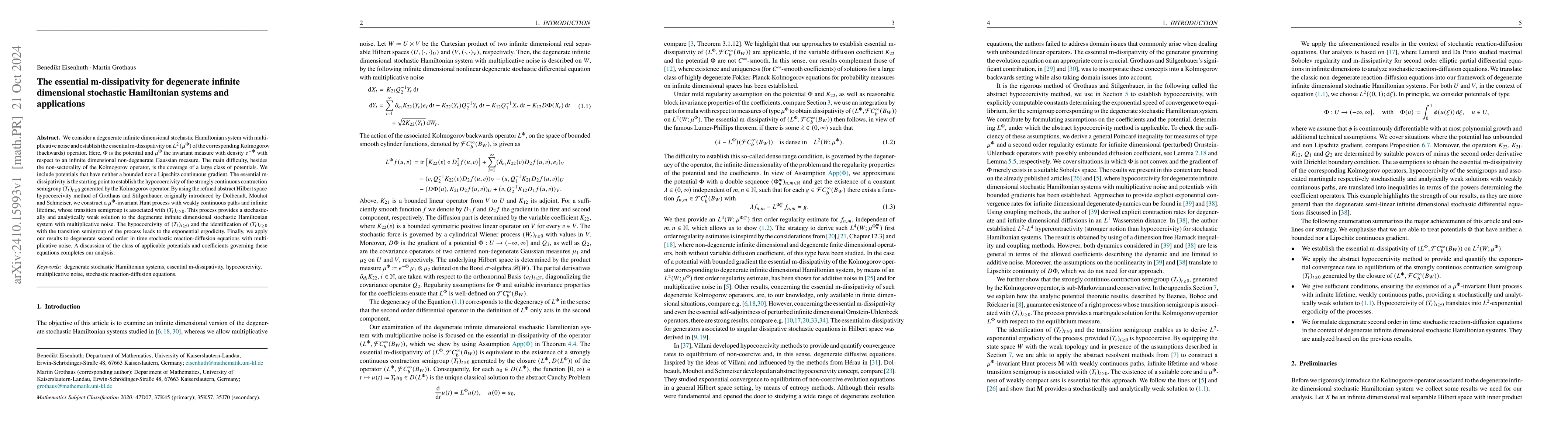 Thumbnail for The essential m-dissipativity for degenerate infinite dimensional
  stochastic Hamiltonian systems and applications