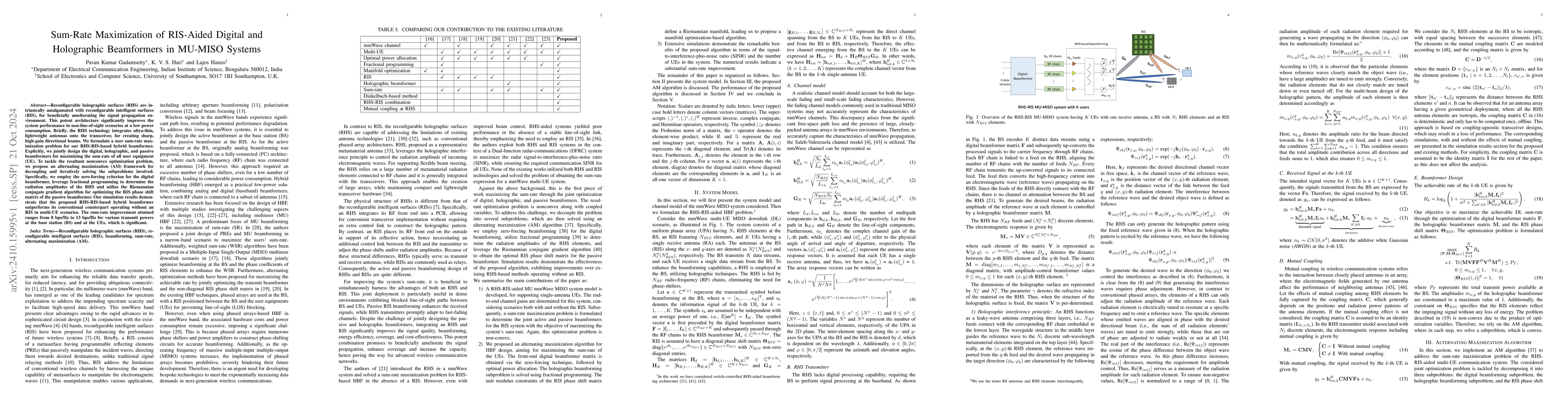Thumbnail for Sum-Rate Maximization of RIS-Aided Digital and Holographic Beamformers
  in MU-MISO Systems