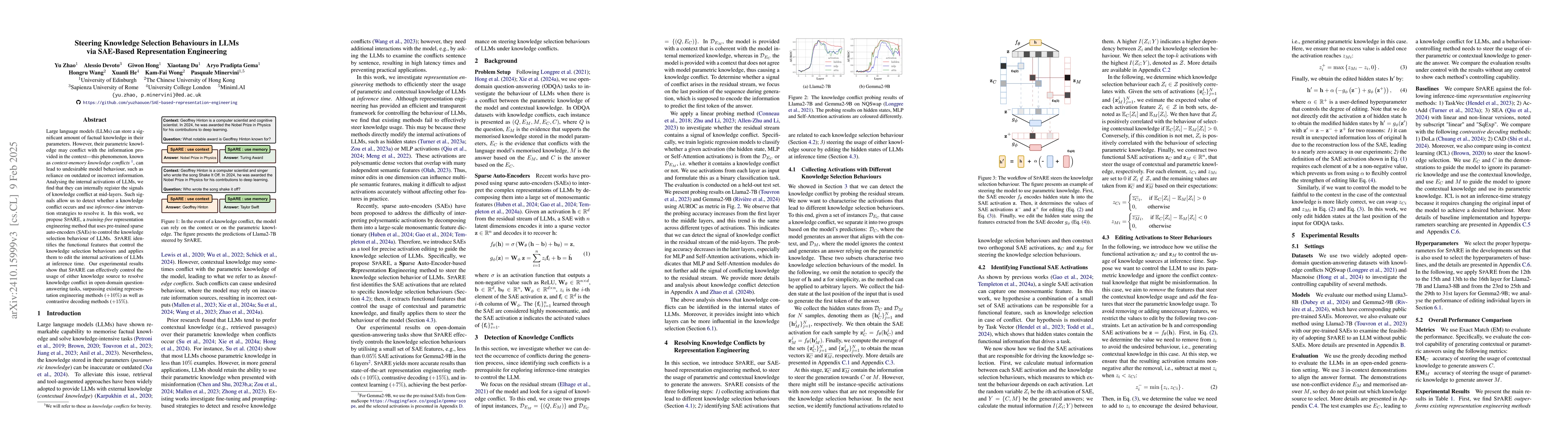 Thumbnail for Steering Knowledge Selection Behaviours in LLMs via SAE-Based
  Representation Engineering