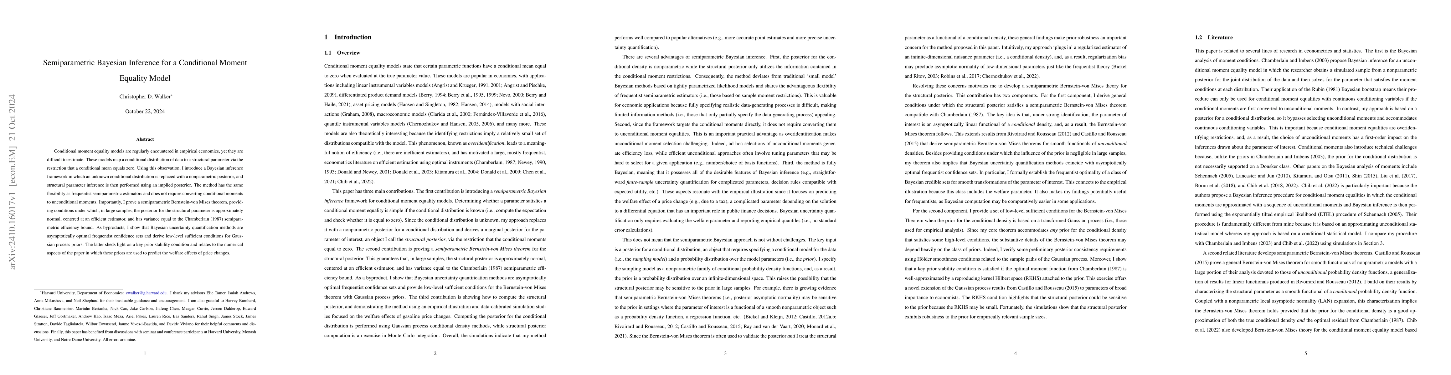 Thumbnail for Semiparametric Bayesian Inference for a Conditional Moment Equality
  Model