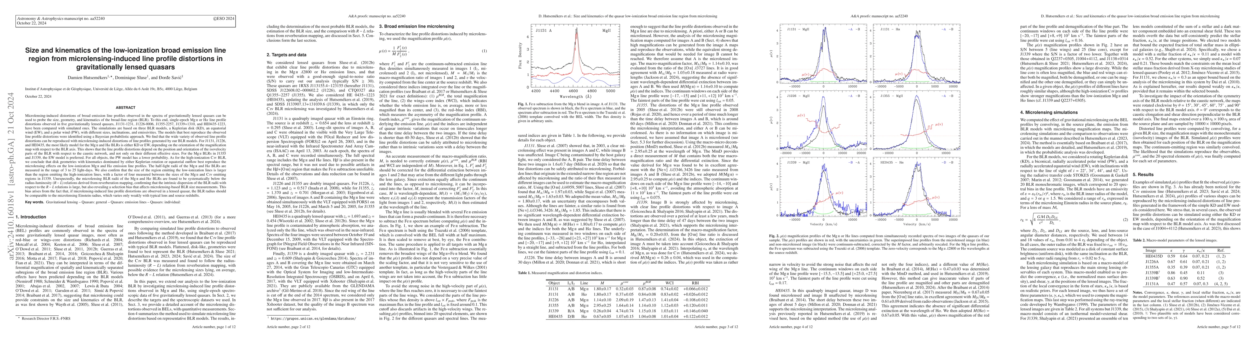 Thumbnail for Size and kinematics of the low-ionization broad emission line region
  from microlensing-induced line profile distortions in gravitationally lensed
  quasars