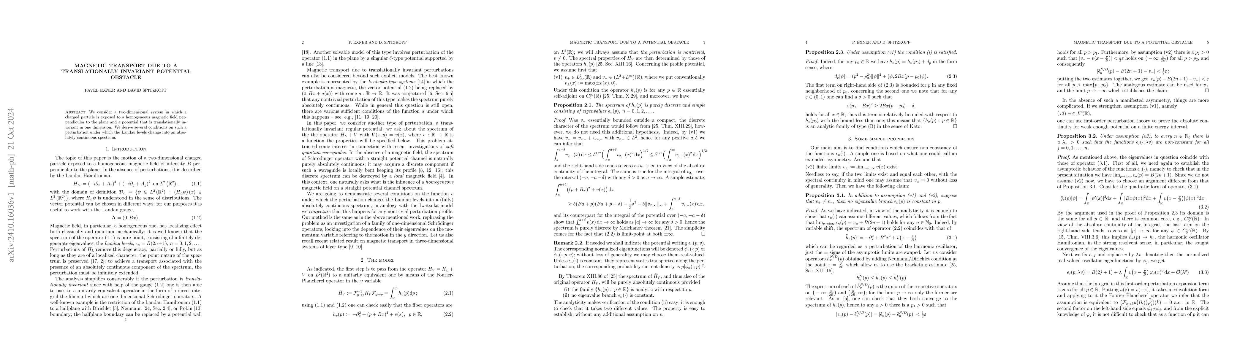 Thumbnail for Magnetic transport due to a translationally invariant potential obstacle