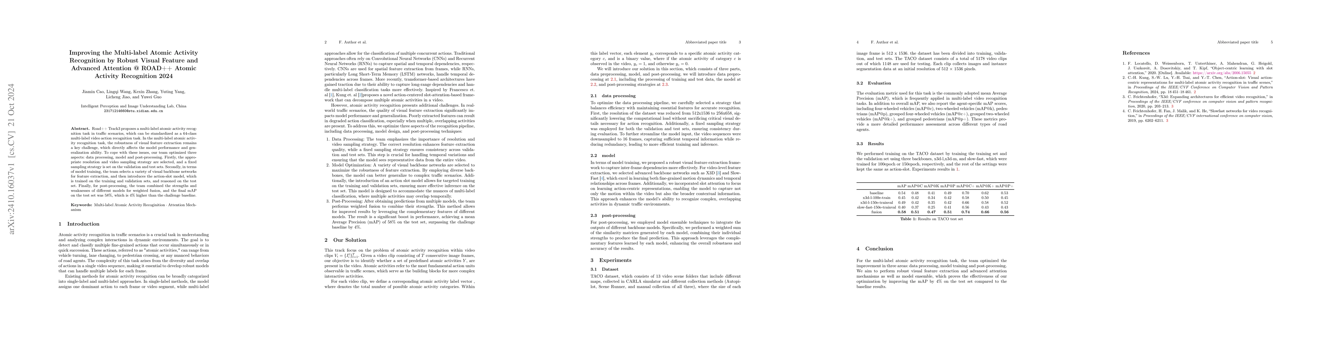 Thumbnail for Improving the Multi-label Atomic Activity Recognition by Robust Visual
  Feature and Advanced Attention @ ROAD++ Atomic Activity Recognition 2024