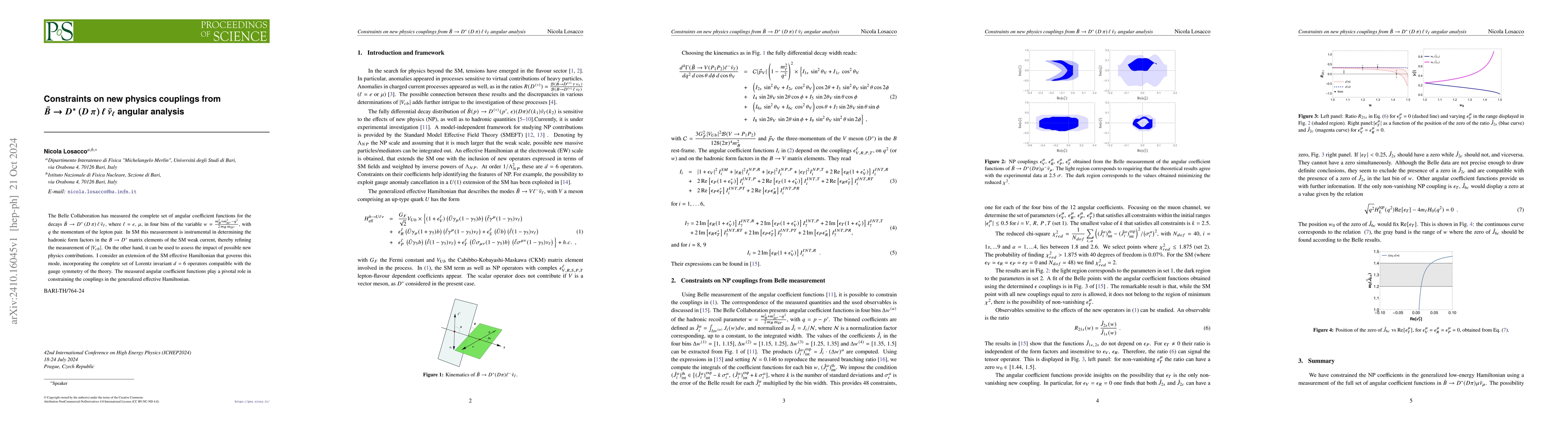 Thumbnail for Constraints on new physics couplings from ${\bar B} \to
  D^*\,(D\,π)\,\ell\,{\bar ν}_{\ell}$ angular analysis