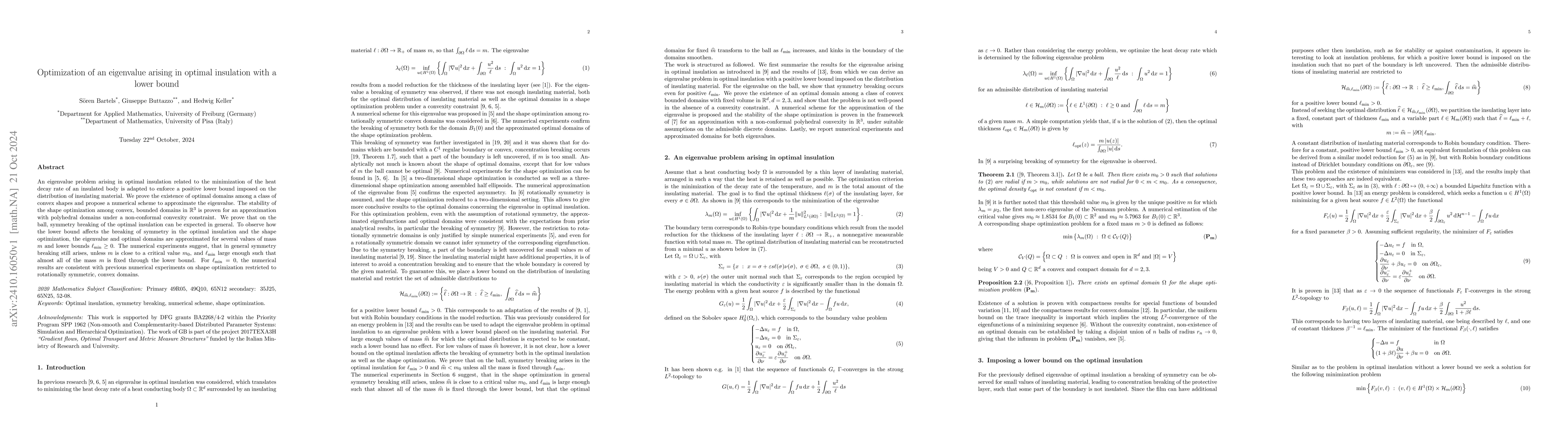 Thumbnail for Optimization of an eigenvalue arising in optimal insulation with a lower
  bound