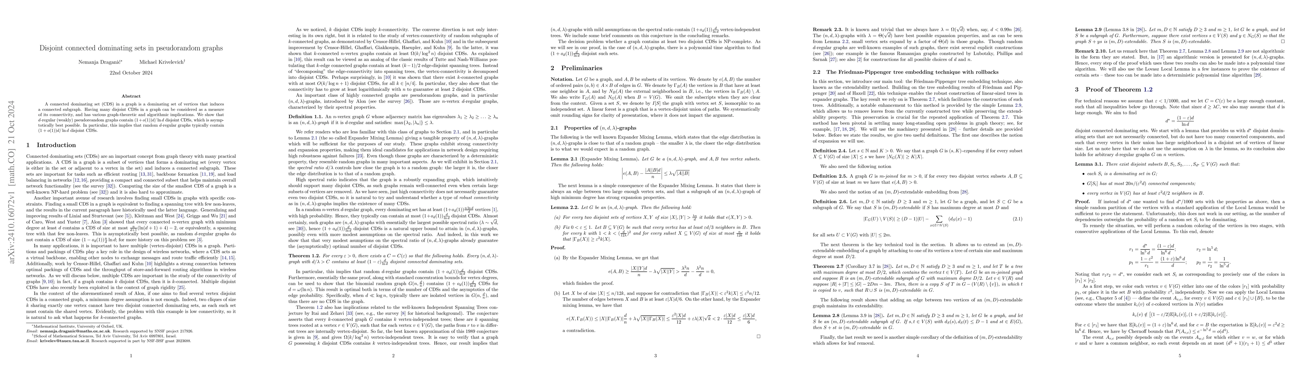 Thumbnail for Disjoint connected dominating sets in pseudorandom graphs