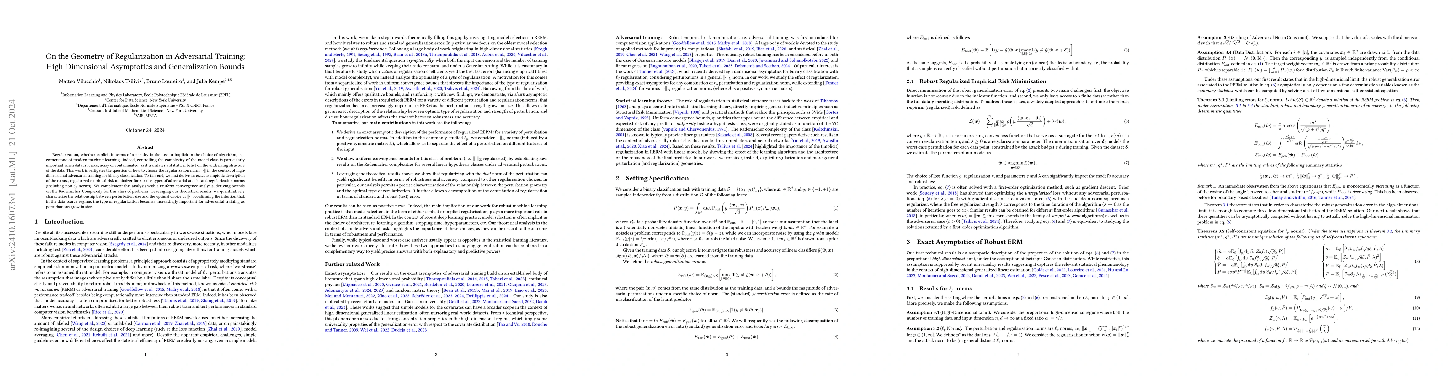 Thumbnail for On the Geometry of Regularization in Adversarial Training:
  High-Dimensional Asymptotics and Generalization Bounds