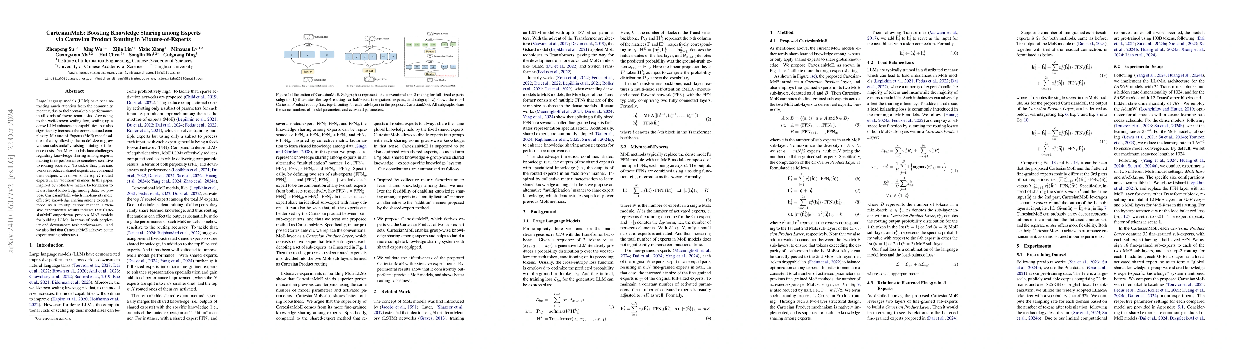Thumbnail for CartesianMoE: Boosting Knowledge Sharing among Experts via Cartesian
  Product Routing in Mixture-of-Experts