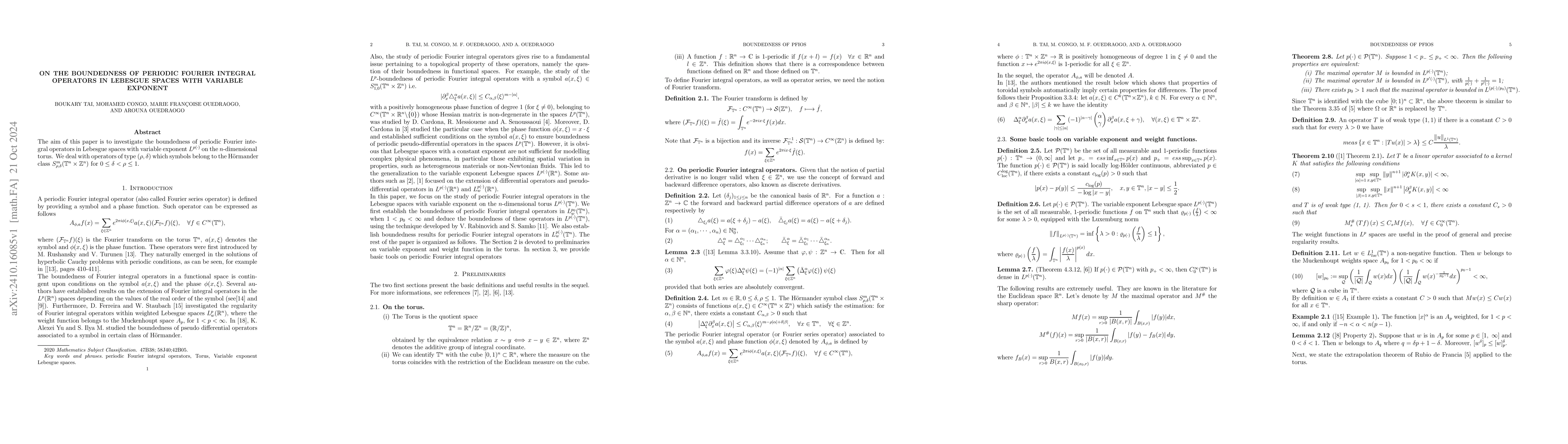 Thumbnail for On the boundedness of periodic Fourier integral operators in Lebesgue
  spaces with variable exponent