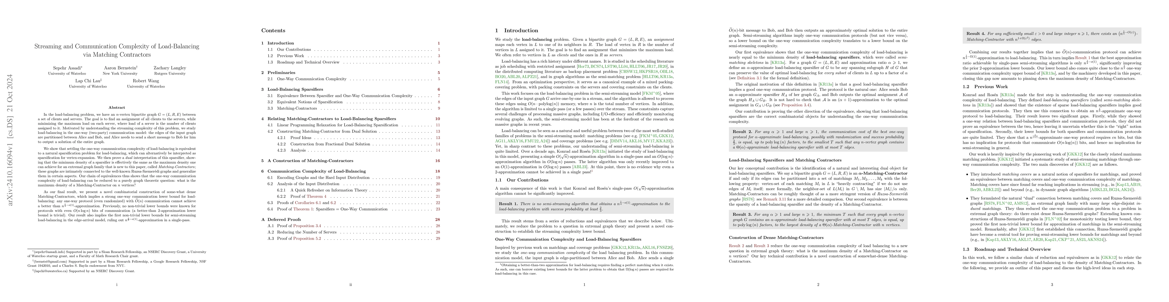 Thumbnail for Streaming and Communication Complexity of Load-Balancing via Matching
  Contractors