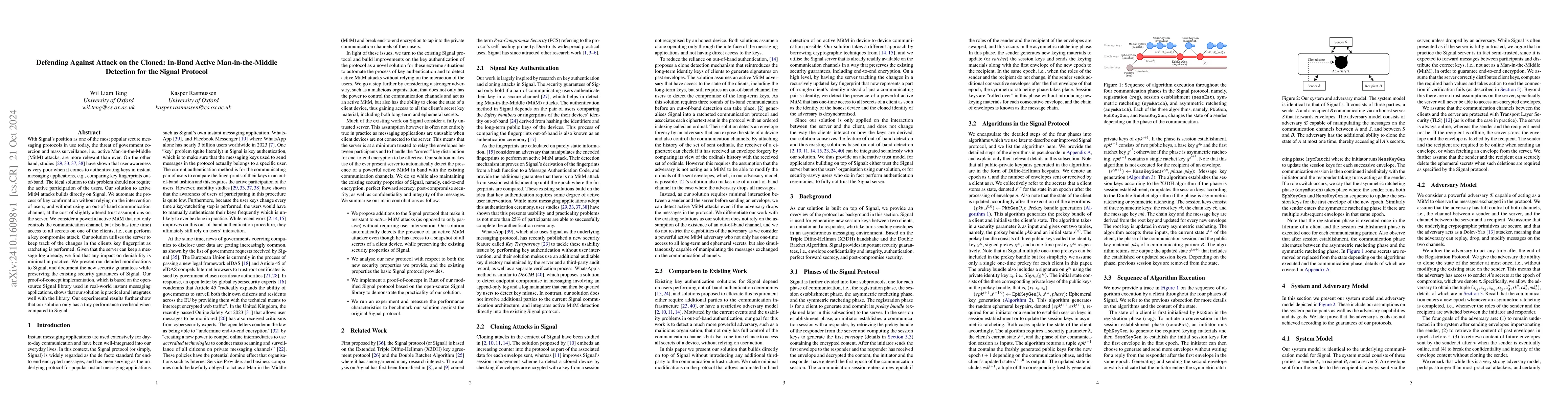 Thumbnail for Defending Against Attack on the Cloned: In-Band Active Man-in-the-Middle
  Detection for the Signal Protocol