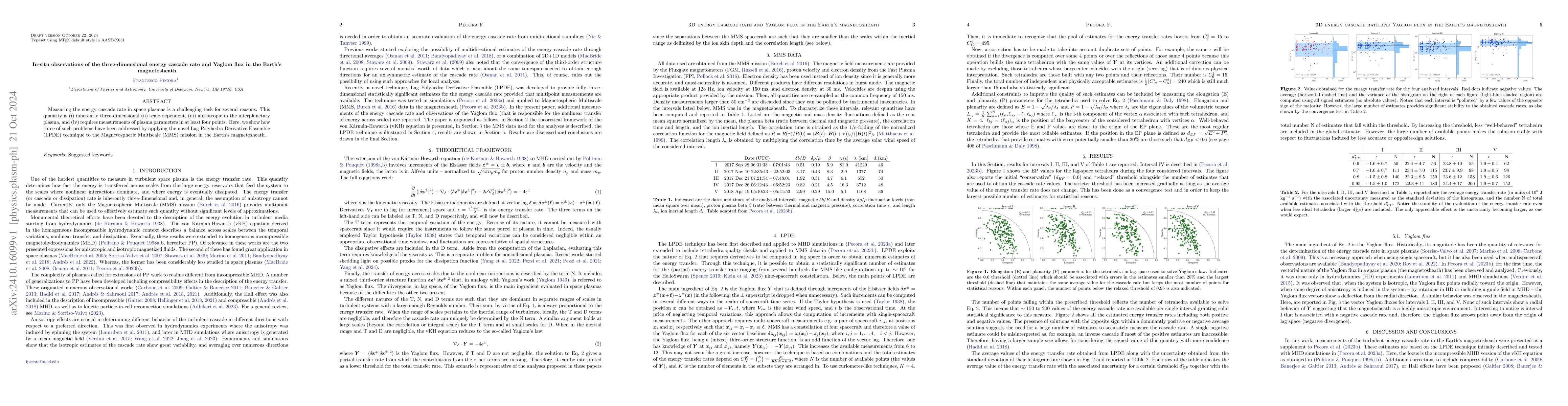 Thumbnail for In-situ observations of the three-dimensional energy cascade rate and
  Yaglom flux in the Earth's magnetosheath