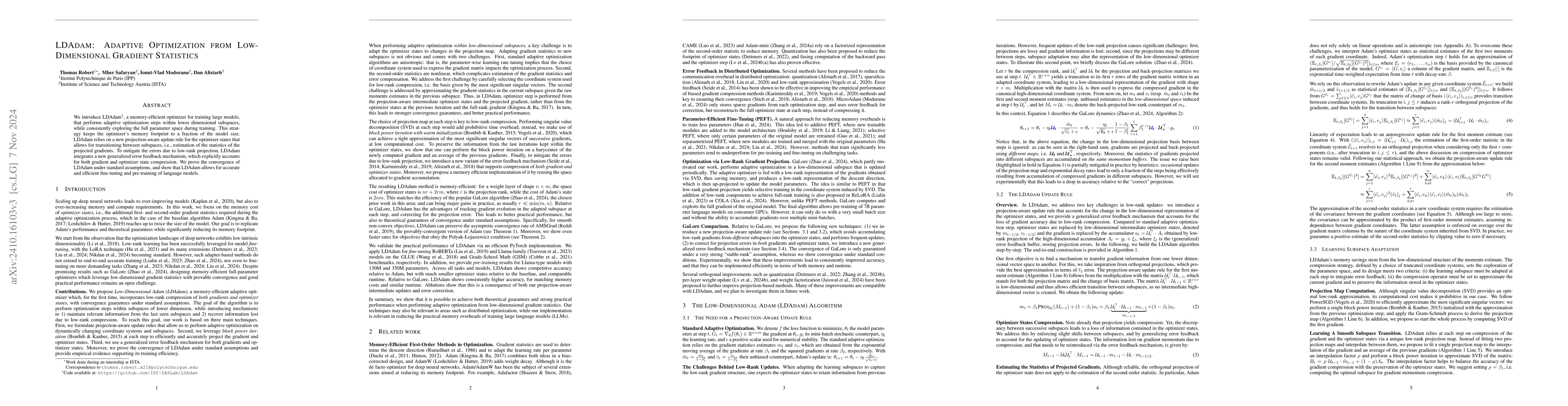 Thumbnail for LDAdam: Adaptive Optimization from Low-Dimensional Gradient Statistics