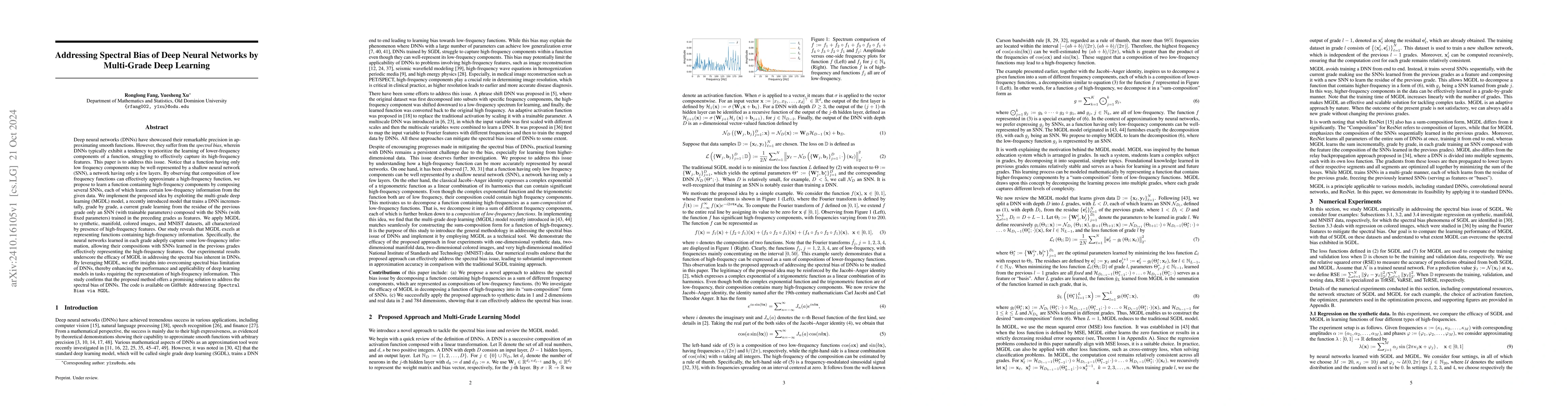 Thumbnail for Addressing Spectral Bias of Deep Neural Networks by Multi-Grade Deep
  Learning