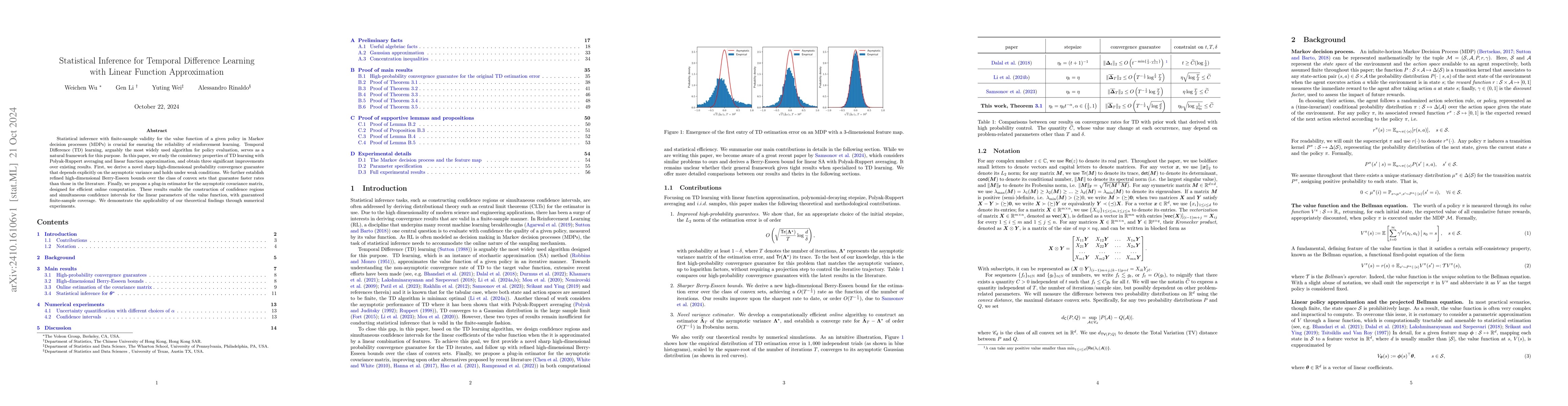 Thumbnail for Statistical Inference for Temporal Difference Learning with Linear
  Function Approximation