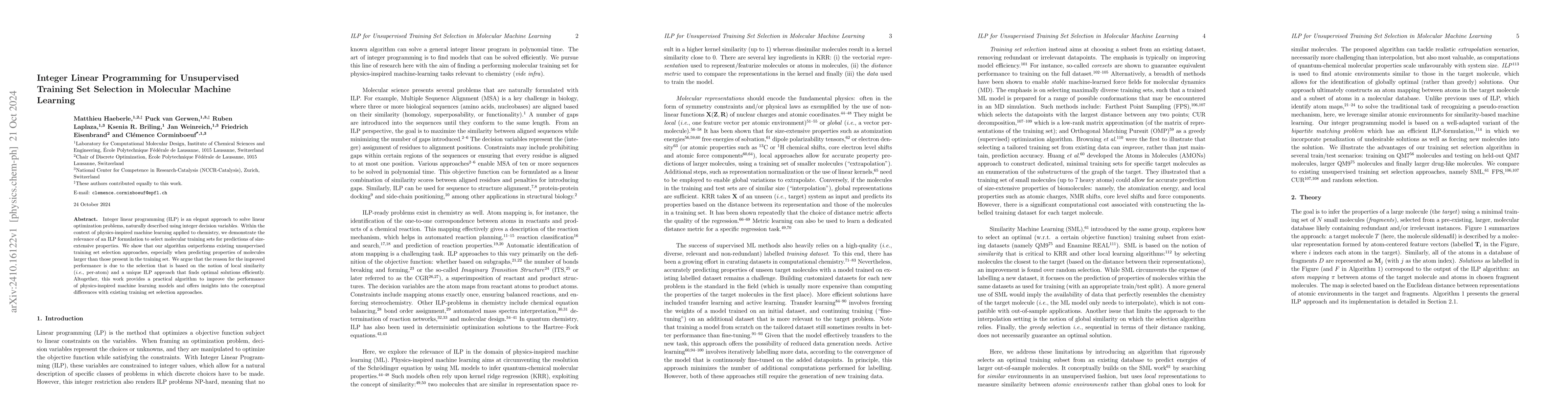 Thumbnail for Integer linear programming for unsupervised training set selection in
  molecular machine learning