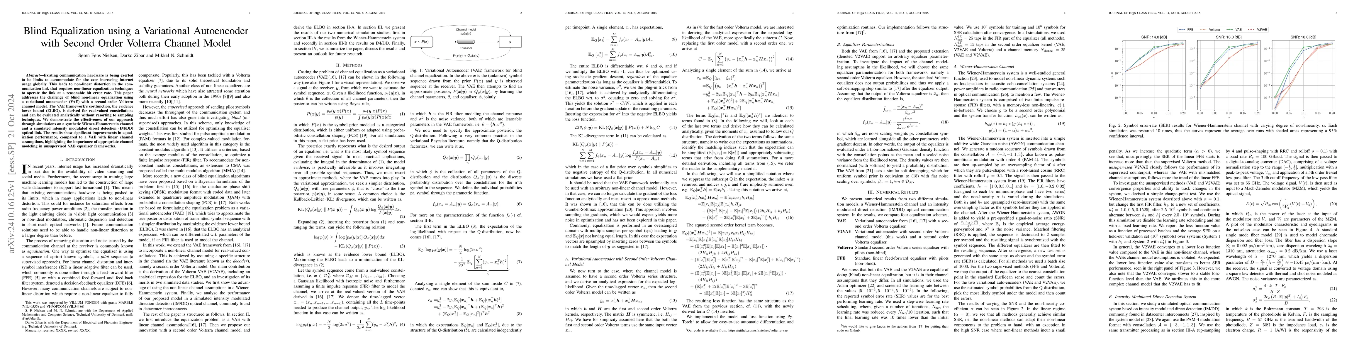 Thumbnail for Blind Equalization using a Variational Autoencoder with Second Order
  Volterra Channel Model