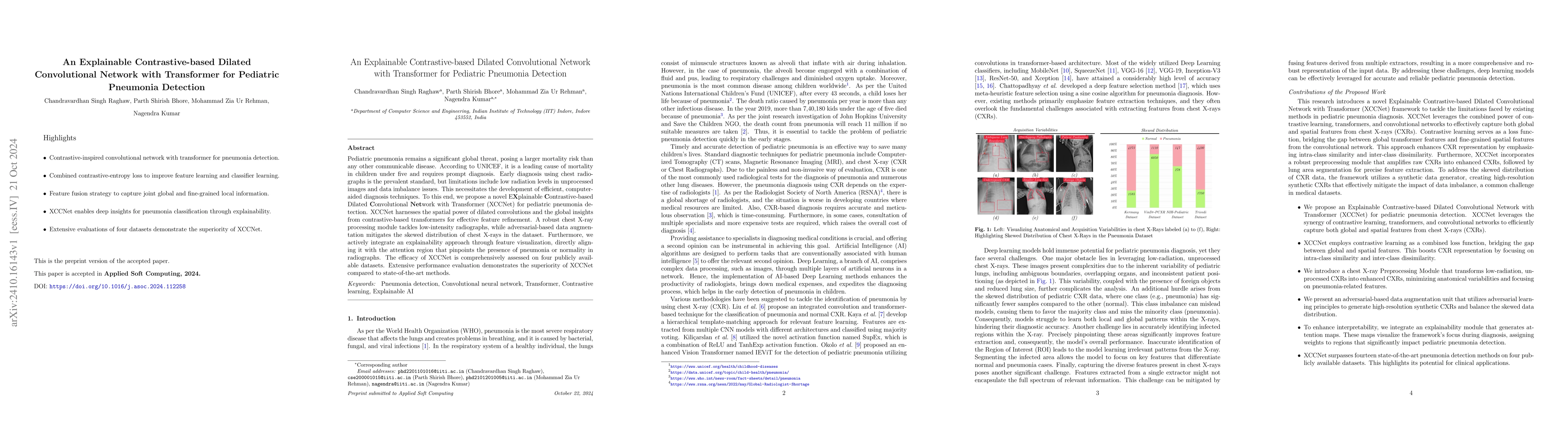 Thumbnail for An Explainable Contrastive-based Dilated Convolutional Network with
  Transformer for Pediatric Pneumonia Detection