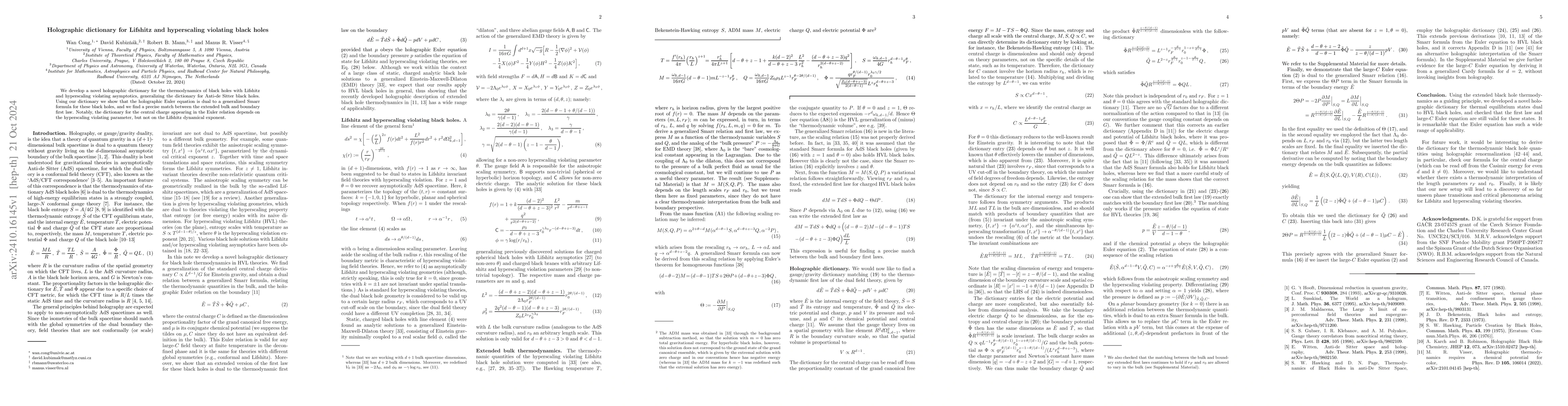 Thumbnail for Holographic dictionary for Lifshitz and hyperscaling violating black
  holes