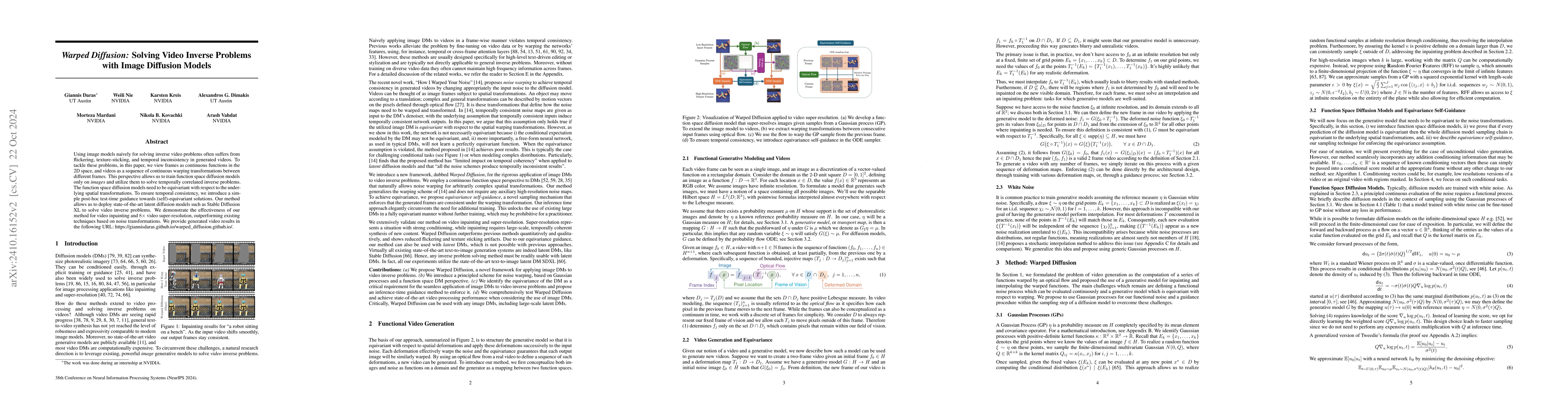 Thumbnail for Warped Diffusion: Solving Video Inverse Problems with Image Diffusion
  Models
