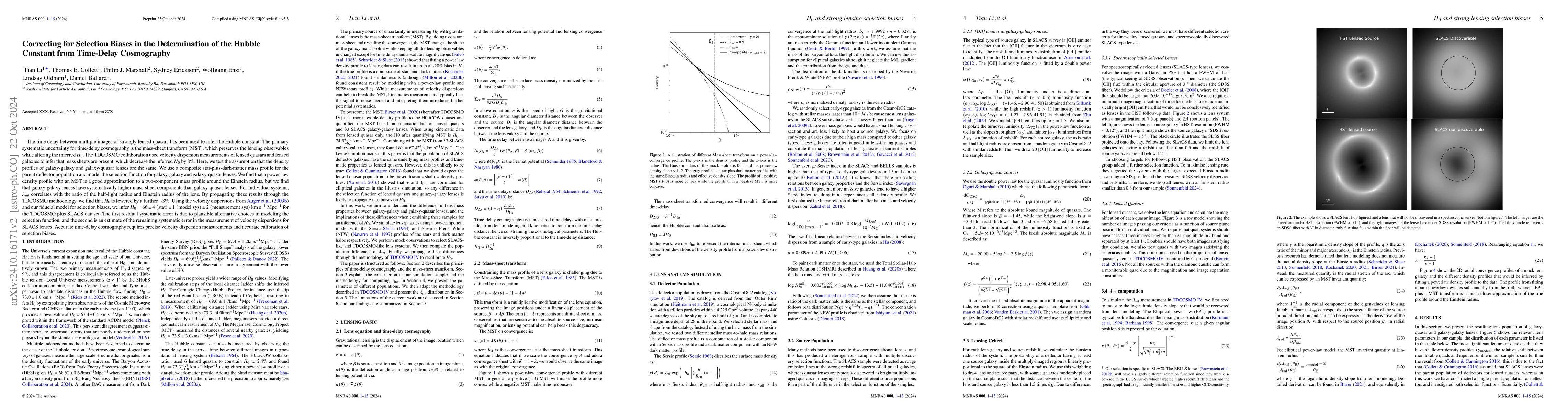 Thumbnail for Correcting for Selection Biases in the Determination of the Hubble
  Constant from Time-Delay Cosmography