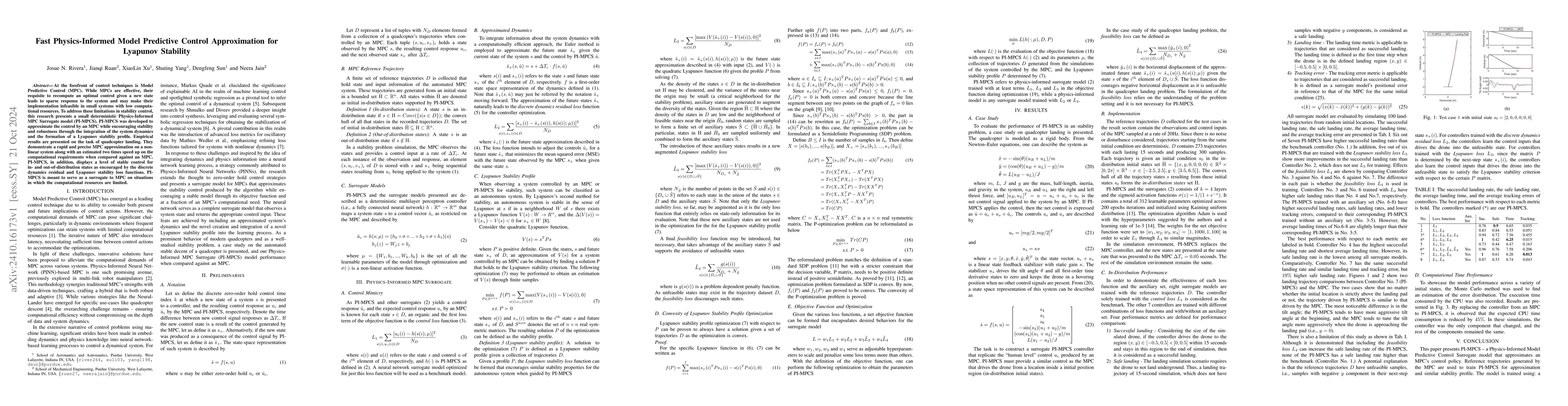 Thumbnail for Fast Physics-Informed Model Predictive Control Approximation for
  Lyapunov Stability