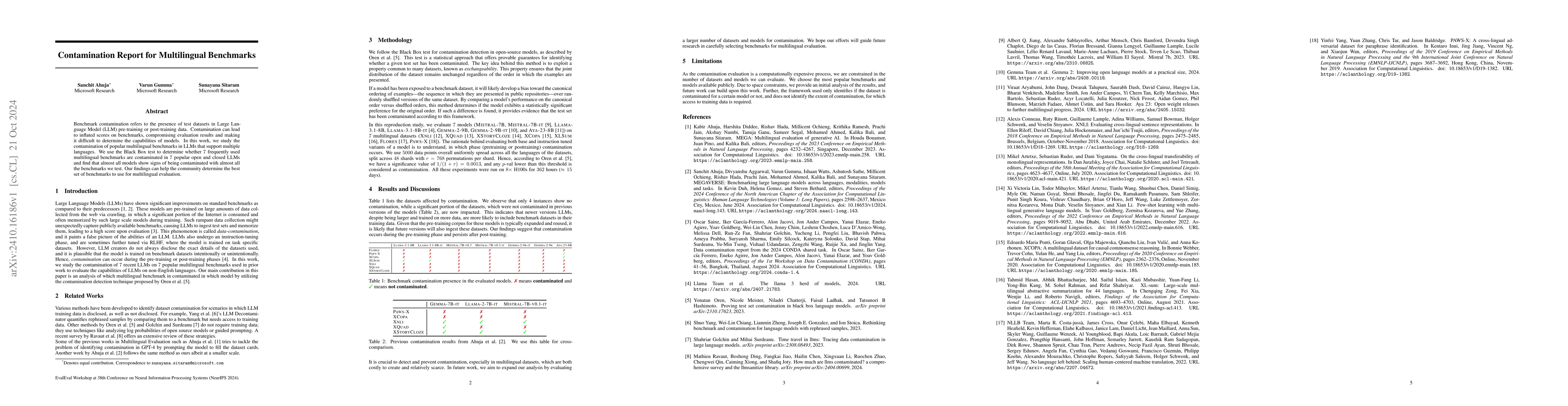 Thumbnail for Contamination Report for Multilingual Benchmarks