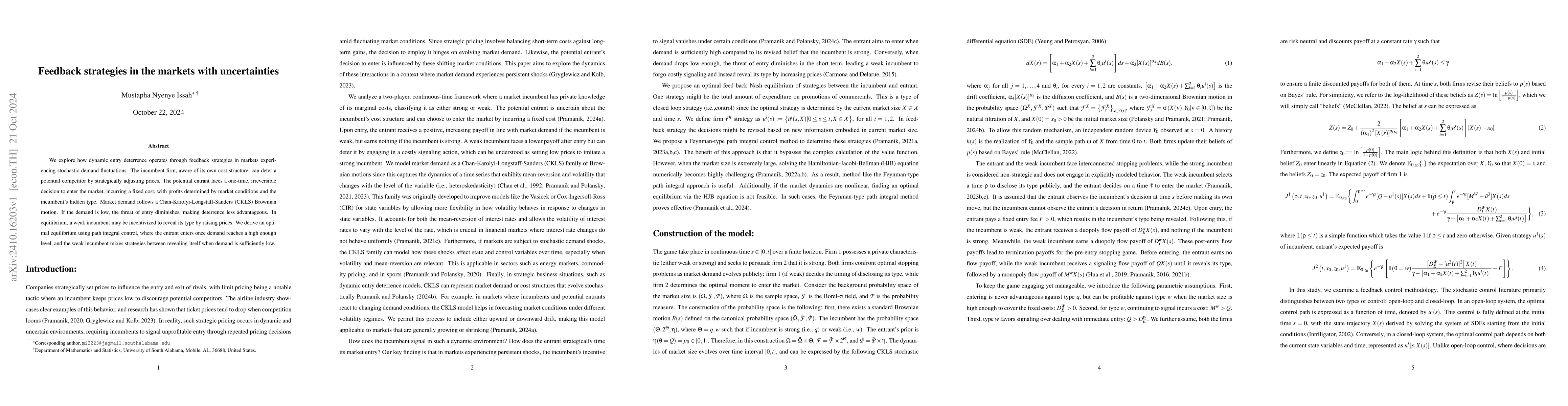 Thumbnail for Feedback strategies in the market with uncertainties