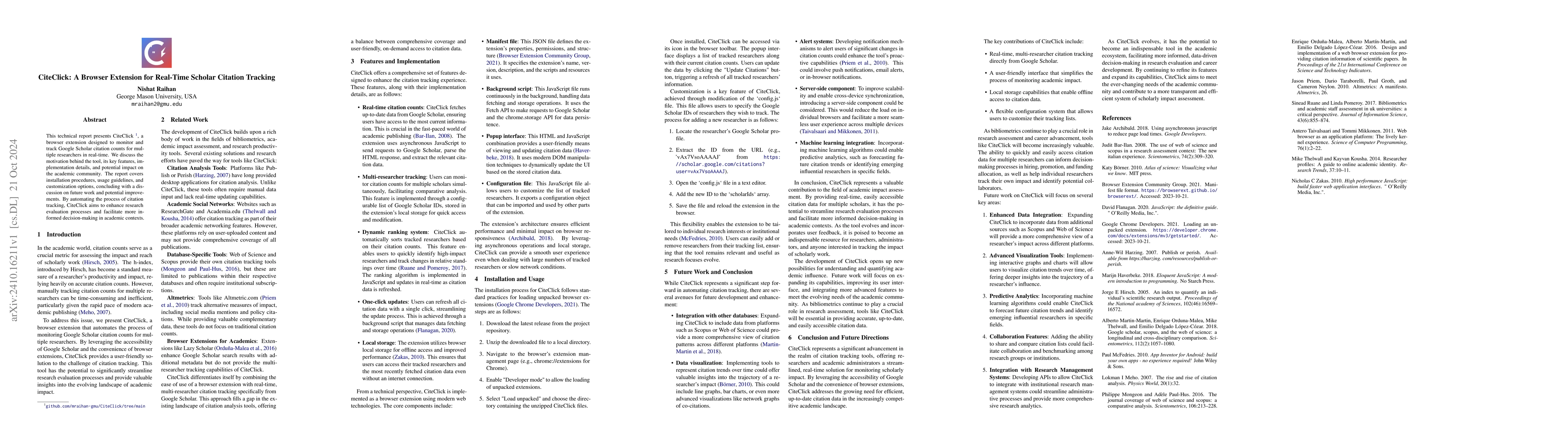 Thumbnail for CiteClick: A Browser Extension for Real-Time Scholar Citation Tracking