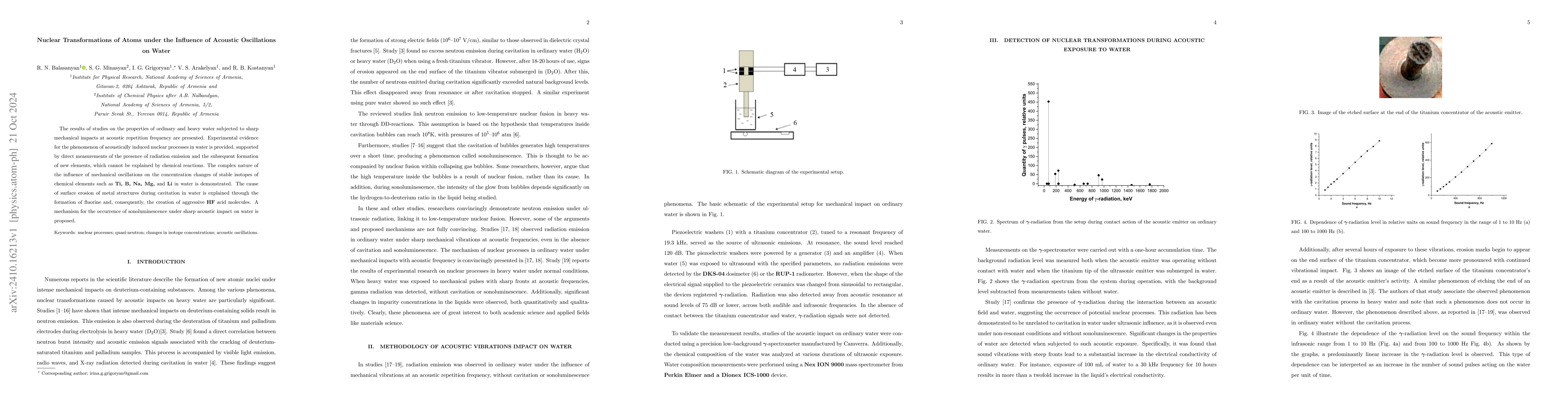 Thumbnail for Nuclear Transformations of Atoms Under the Influence of Acoustic
  Oscillations on Water