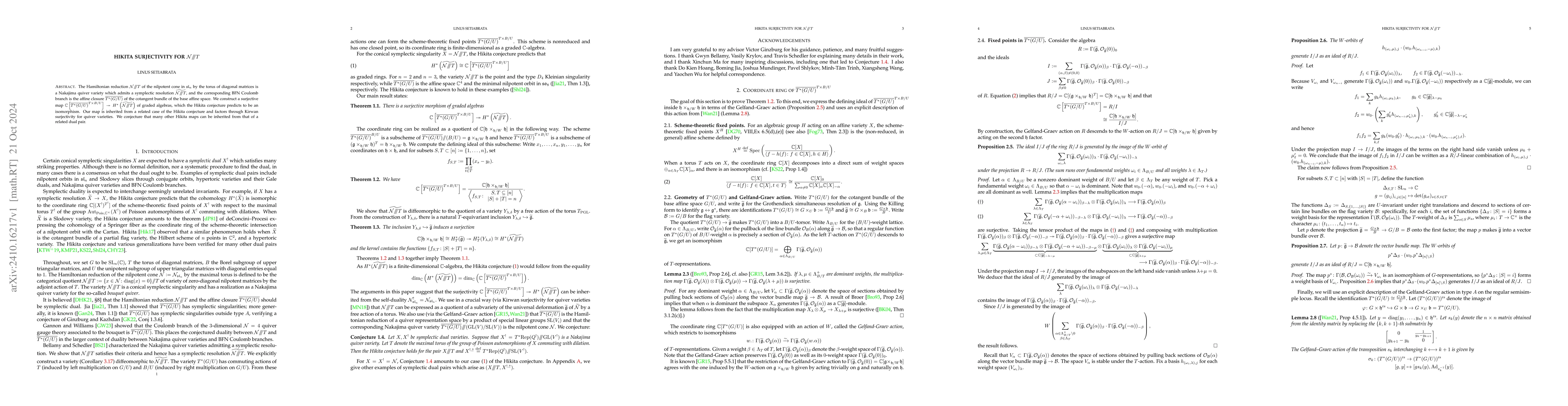 Thumbnail for Hikita surjectivity for $\mathcal N /// T$