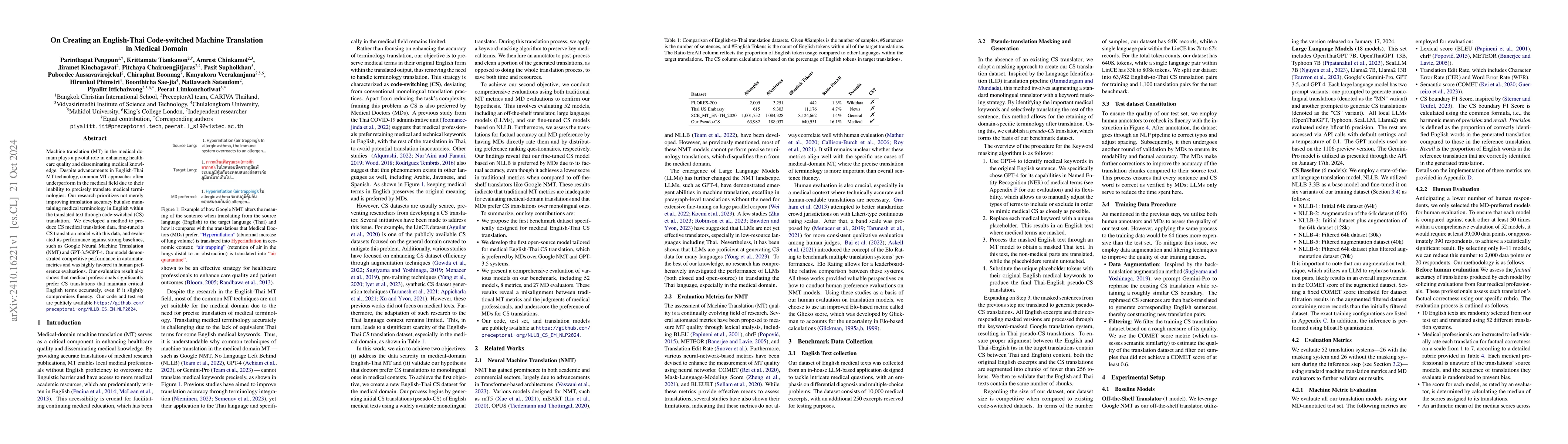 Thumbnail for On Creating an English-Thai Code-switched Machine Translation in Medical
  Domain