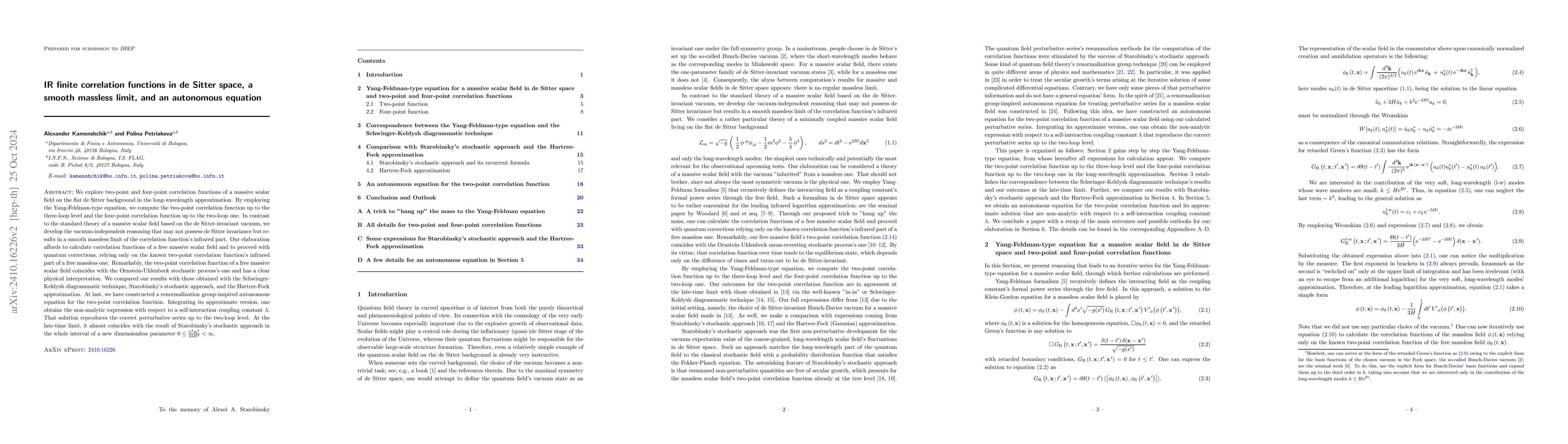 Thumbnail for IR finite correlation functions in de Sitter space, a smooth massless
  limit, and an autonomous equation