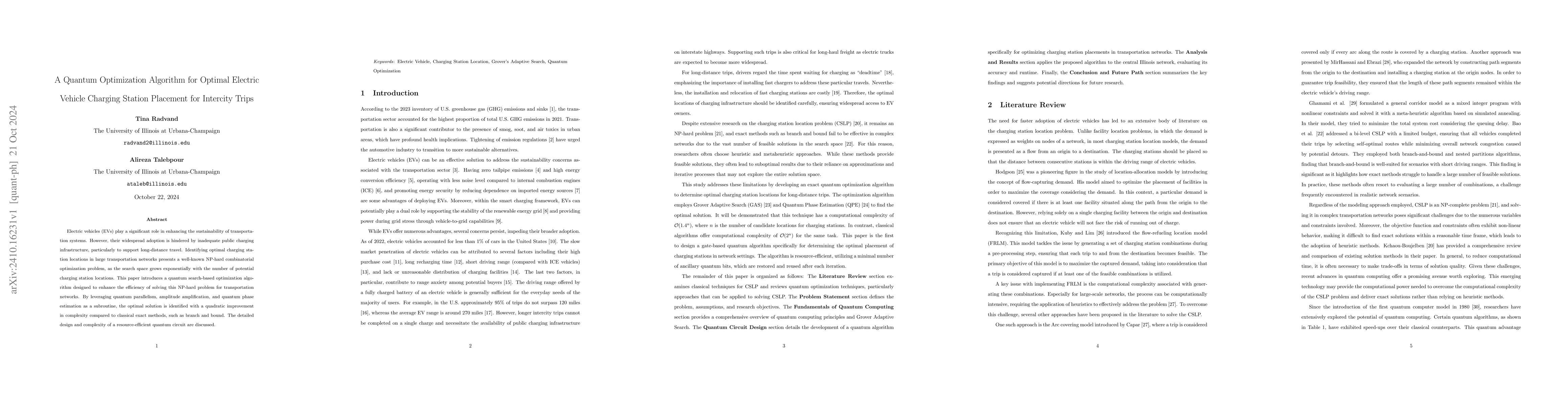 Thumbnail for A Quantum Optimization Algorithm for Optimal Electric Vehicle Charging
  Station Placement for Intercity Trips