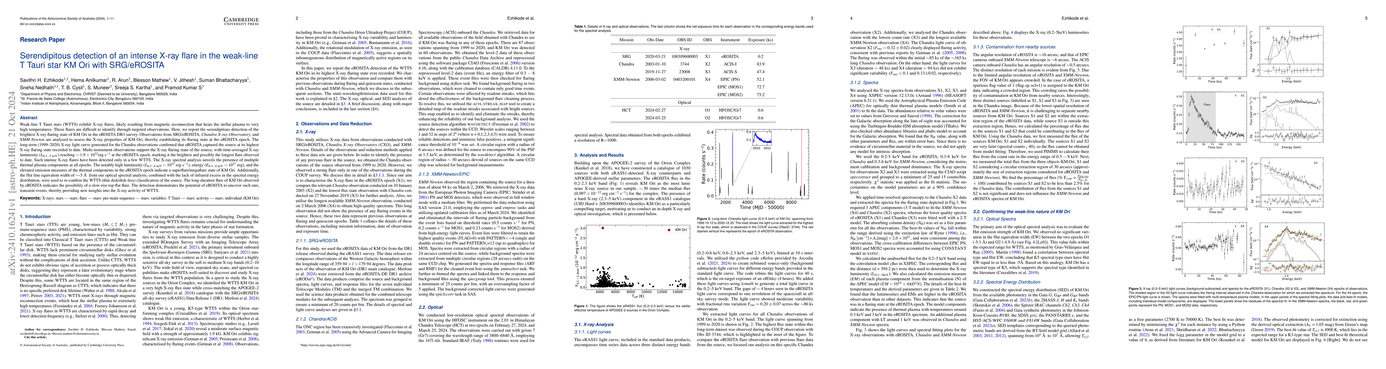 Thumbnail for Serendipitous detection of an intense X-ray flare in the weak-line T
  Tauri star KM Ori with SRG/eROSITA