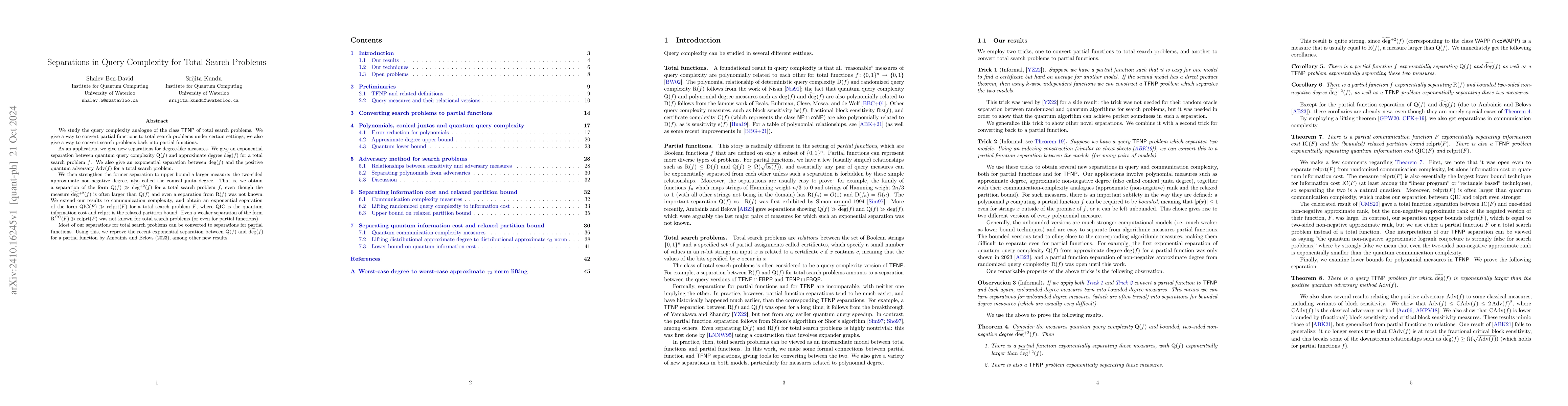 Thumbnail for Separations in query complexity for total search problems