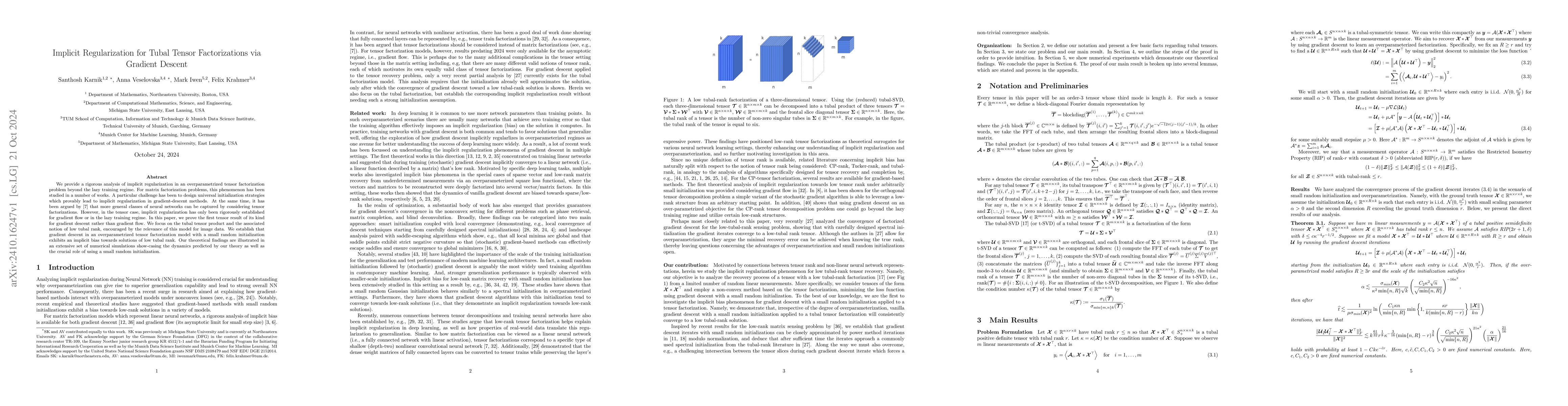 Thumbnail for Implicit Regularization for Tubal Tensor Factorizations via Gradient
  Descent