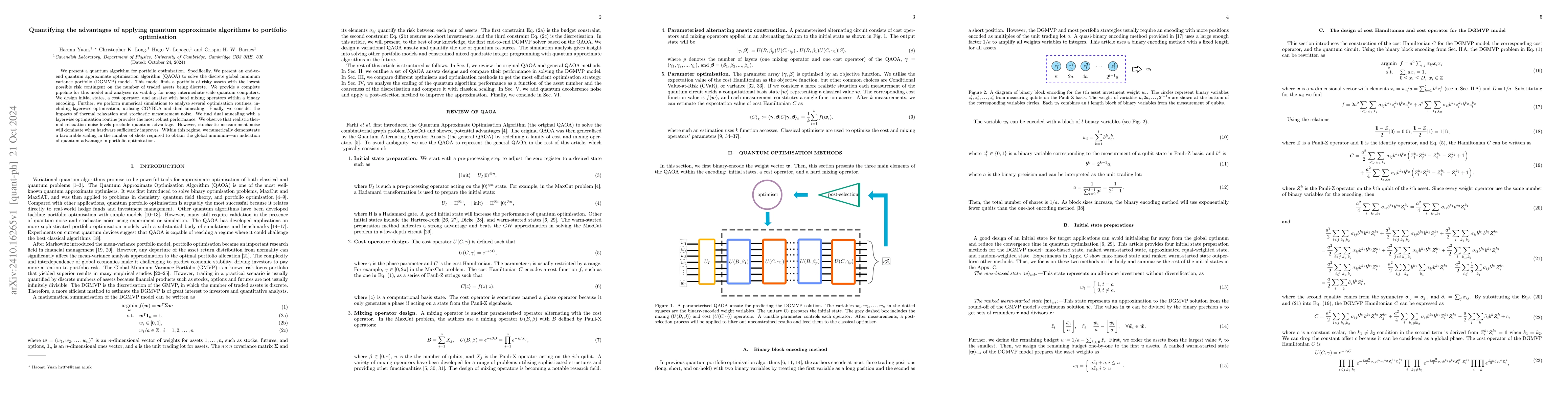 Thumbnail for Quantifying the advantages of applying quantum approximate algorithms to
  portfolio optimisation