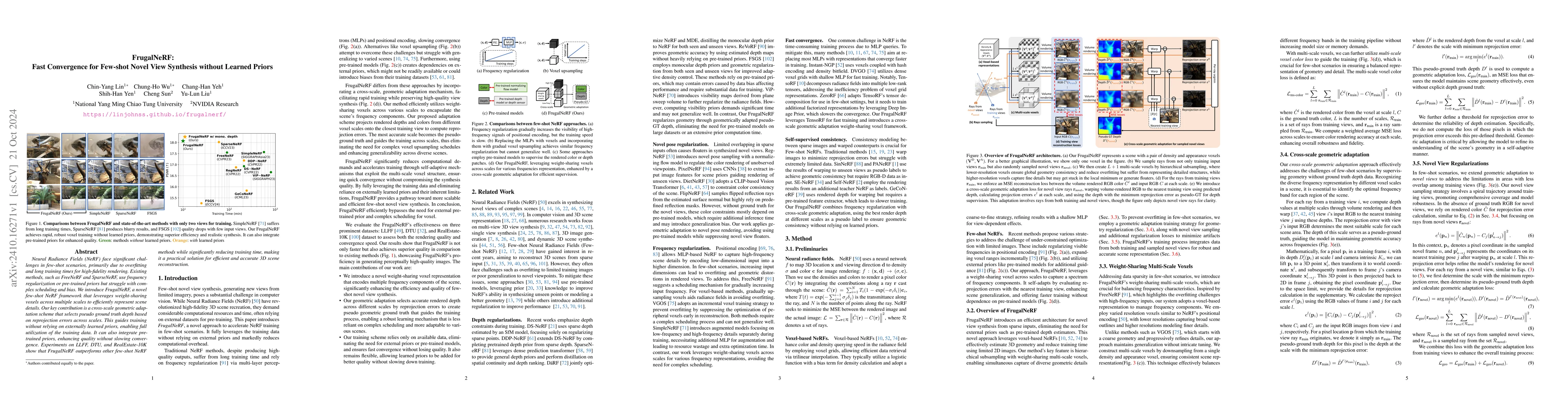 Thumbnail for FrugalNeRF: Fast Convergence for Few-shot Novel View Synthesis without
  Learned Priors