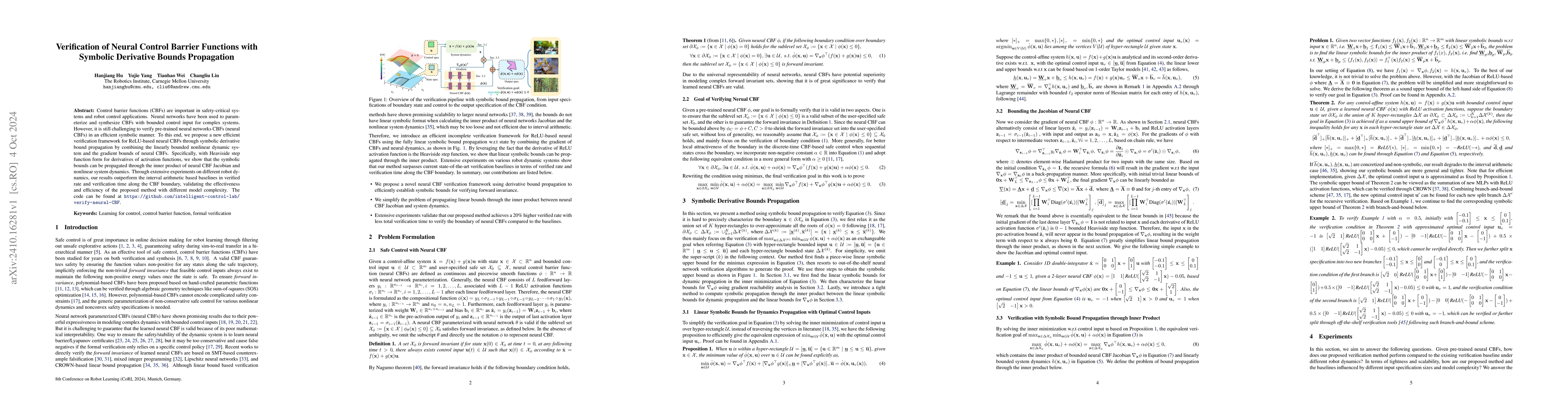 Thumbnail for Verification of Neural Control Barrier Functions with Symbolic
  Derivative Bounds Propagation