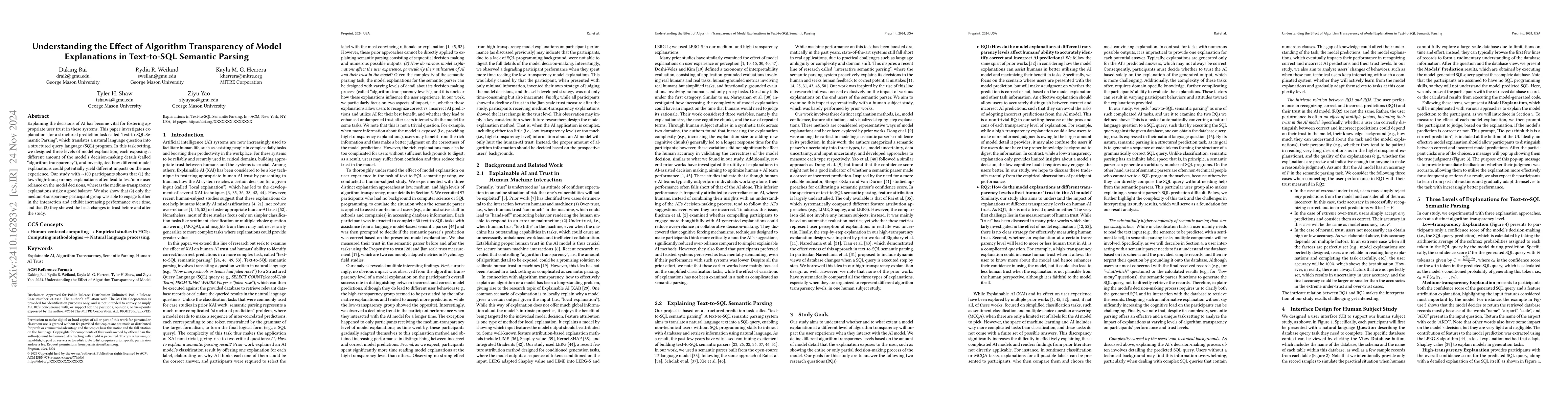 Thumbnail for Understanding the Effect of Algorithm Transparency of Model Explanations
  in Text-to-SQL Semantic Parsing